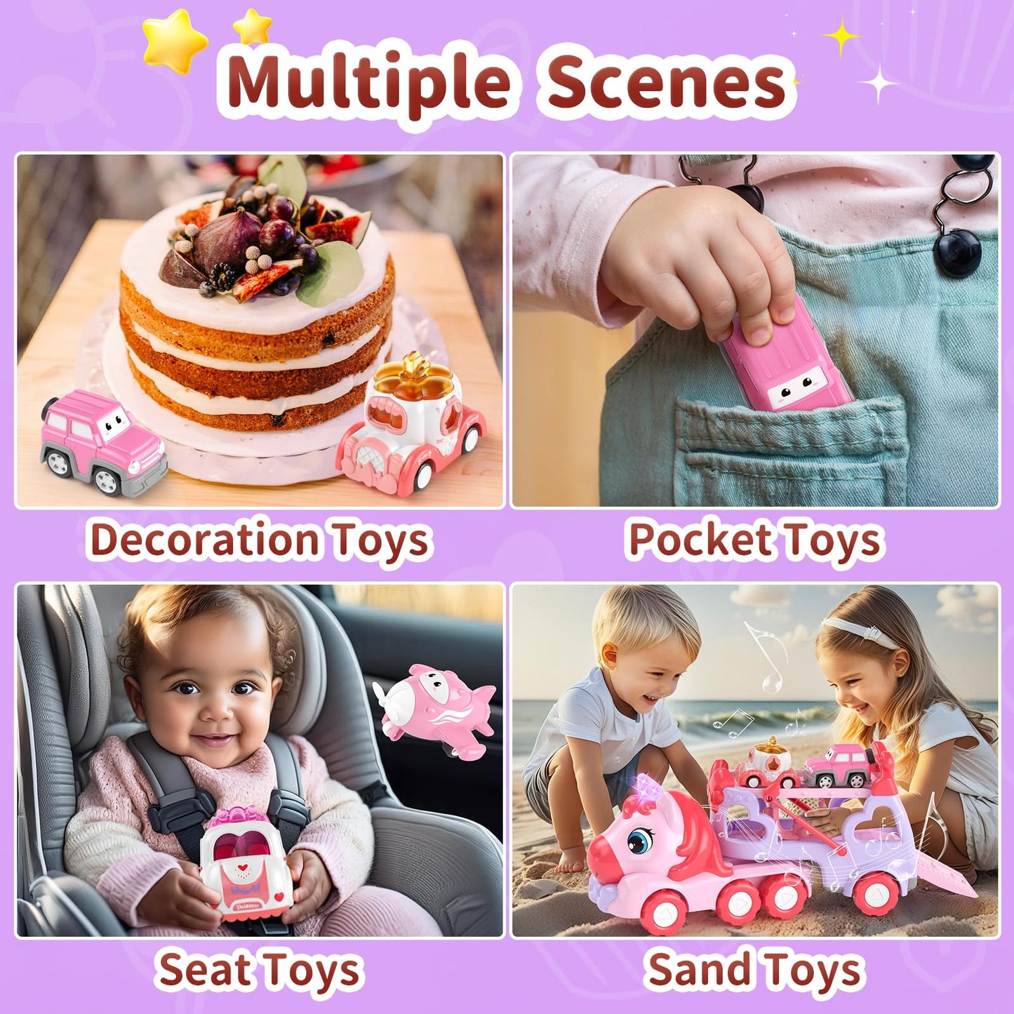 usrela Toys for 1 2 3 Year Old Girl Truck, 7-in-1 Girl Carrier Truck Car with Light & Sound, Toddler Girl Car Toys Age 1-3 2-4,