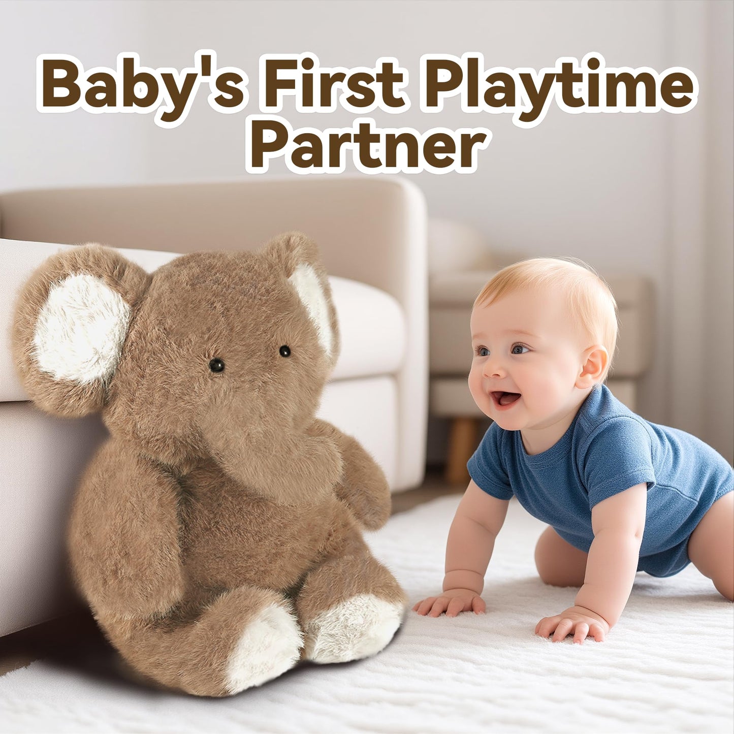 iPlay, iLearn Elephant Plush Toy, 18" Soft Coco Brown Stuffed Animal for Infants, Huggable Nursery Gift, Model 850073080191