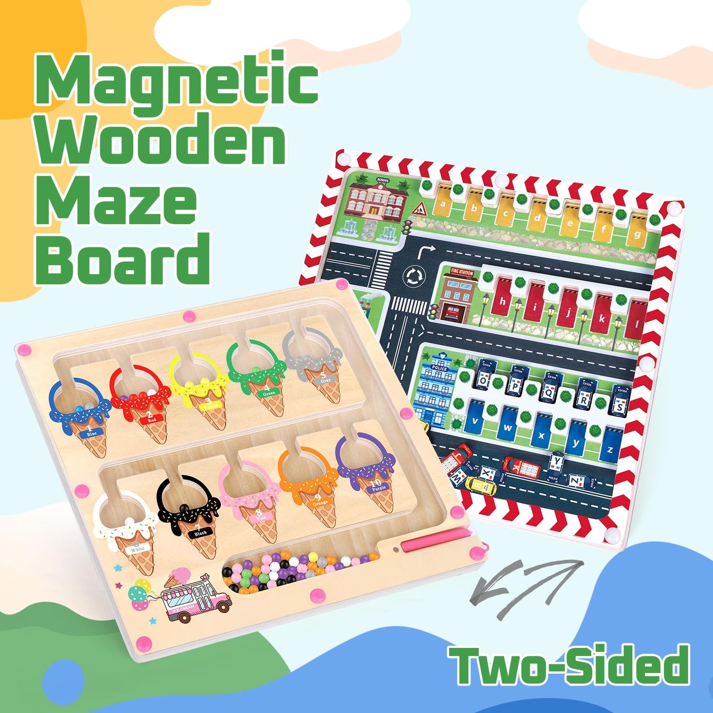 Wakeinsa 2 In 1 Magnetic Color And Number Maze,Montessori Toy For 3-6 Years Old,Wooden Magnet Balls Puzzles,Toddler Busy Board Game,Preschool Learning Activities,Christmas & Birthday Gift For Kids