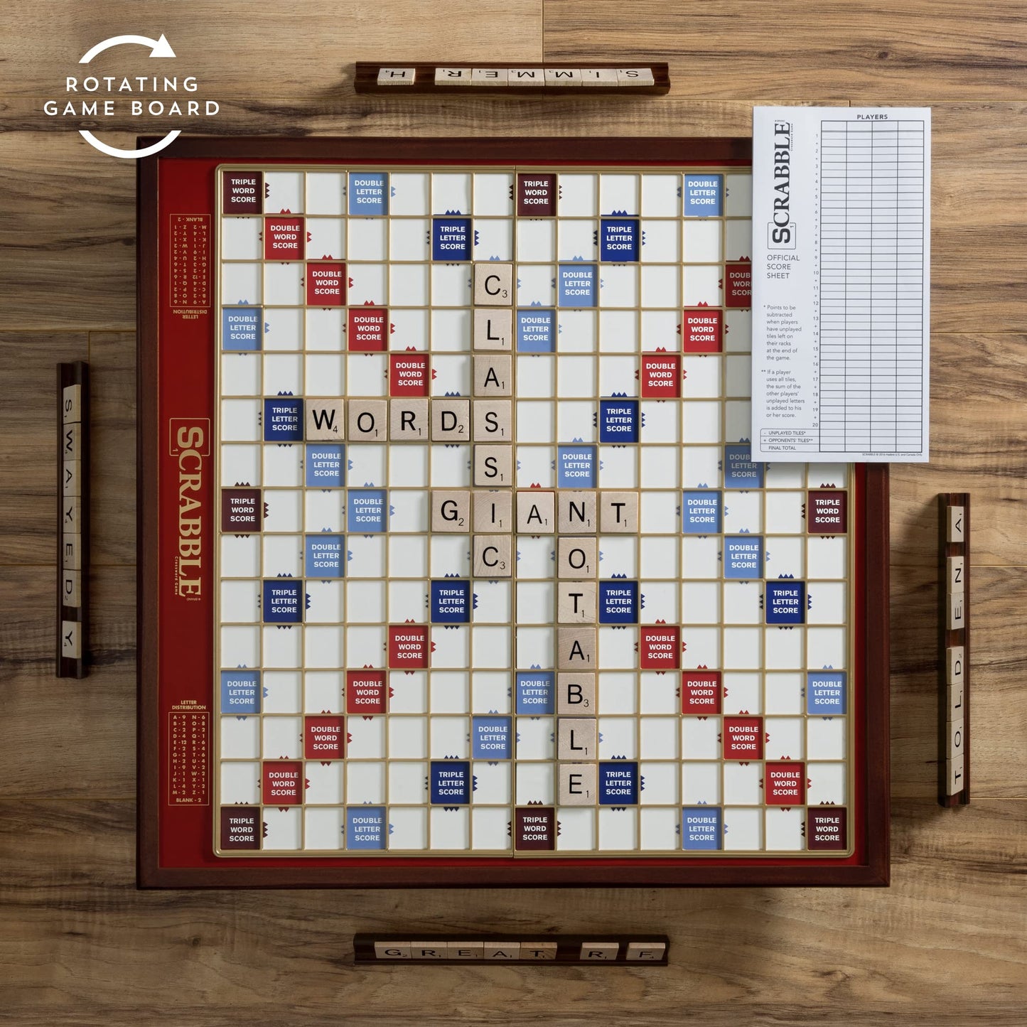 Ws Game Company Scrabble Giant Deluxe Edition With Rotating Wooden Board