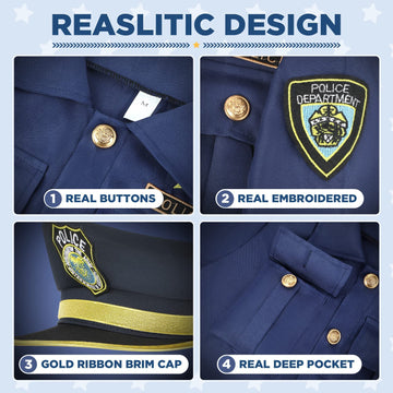 Luucio Police Officer Costume For Kids, Police Costume For Kids With Police Uniform, Halloween Costume For Kids, Dress Up, Role