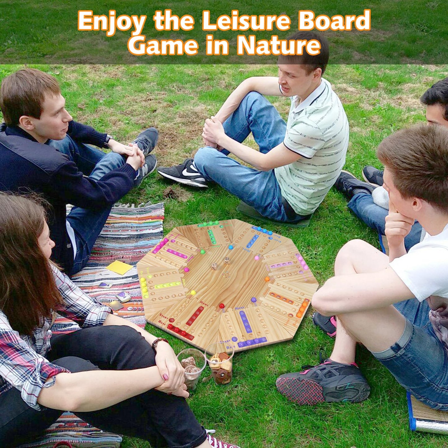 Marble Game Board Wooden, 24'' Large Size Detachable Fast Track Board Game For 2-8 Players, Classic Marble Game With 32 Marbles