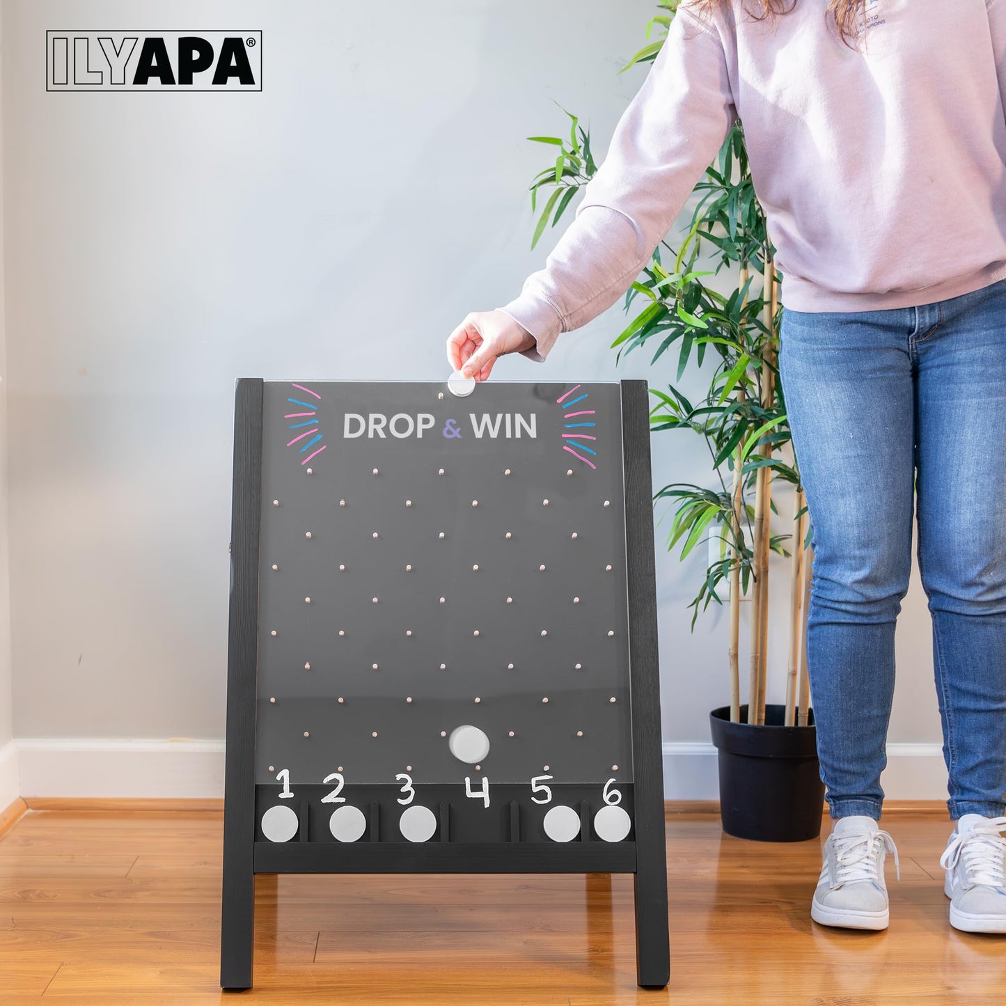 Ilyapa Board Large Prize Drop Game, 21 X 30 Double Sided Penny Drop & Wooden A-Frame Chalkboard Sign for Trade Show - Game Board