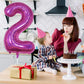 Number 2 Balloons, 40 Inch 2Nd Birthday Foil Balloon Laser Hot Pink Decor, Big Self Inflating Helium Dark Pink Two Balloon Numbe