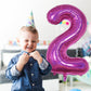 Number 2 Balloons, 40 Inch 2Nd Birthday Foil Balloon Laser Hot Pink Decor, Big Self Inflating Helium Dark Pink Two Balloon Numbe