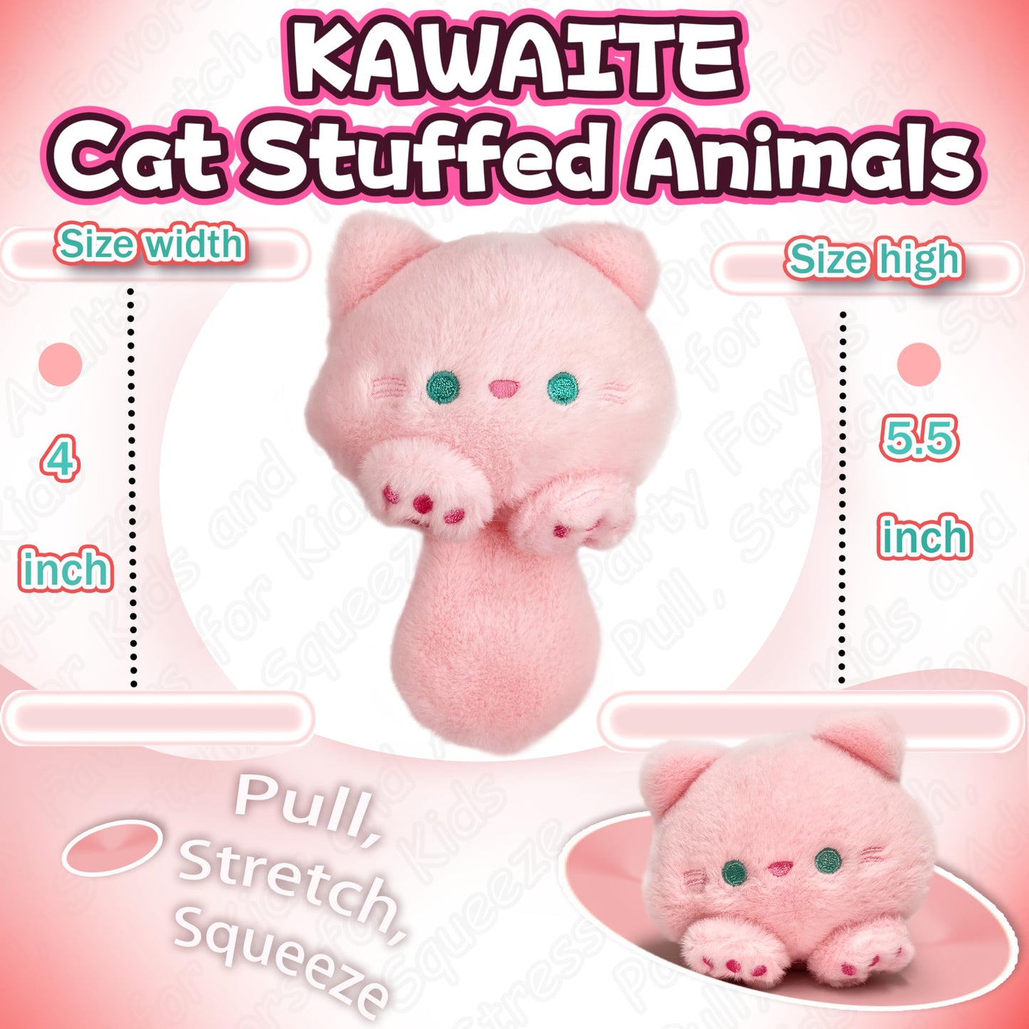 Pink Cat Stuffed Animals, Kawaii Plush Toy For Girls And Boys, Soft Cuddly Cats Plush Toys Keychain That Make Sounds, Fun And Cu
