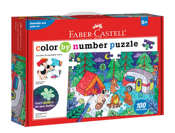 Faber-Castell Color By Number Puzzle, Camping - 100 Pieces, Diy Coloring Puzzle Set For Kids Ages 6+, Small