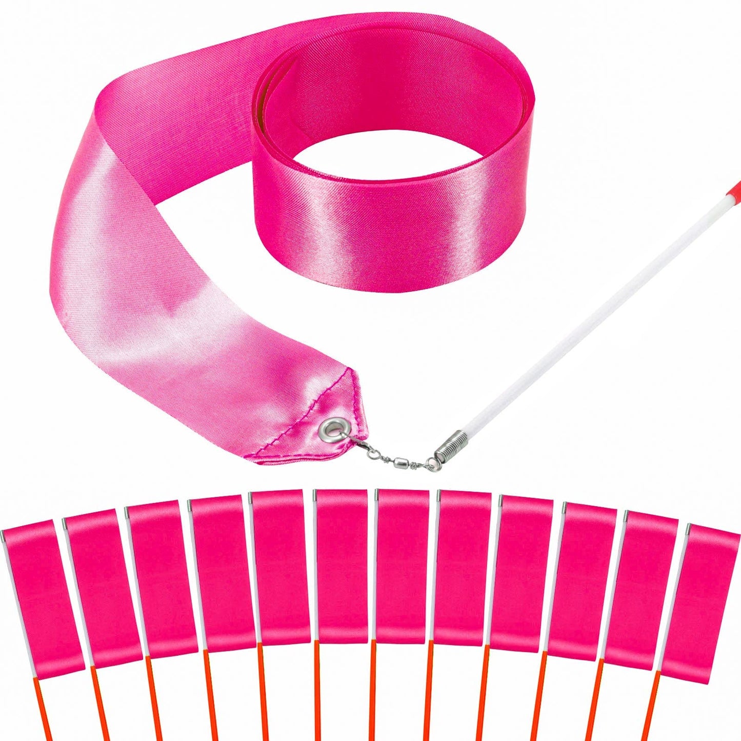 Hiunicorn 12Pcs Hot Pink Girls Dance Ribbons Party Favors For Rhythmic Gymnastics Ballerina Birthday Party Streamers Decoration, Kids Circus Carnival Ribbon Silks Sticks Wands