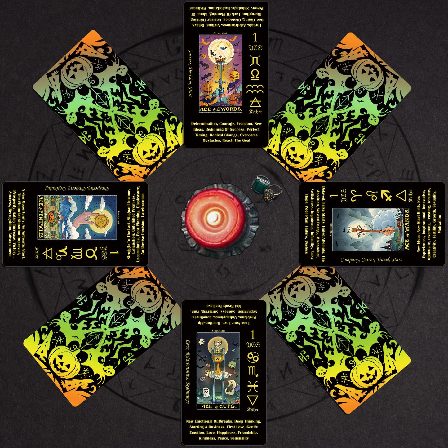 Smoostart Black Halloween Style Tarot Cards With Meanings, Tarot Cards Deck With Guidebook For Beginners, Halloween Elements Tar