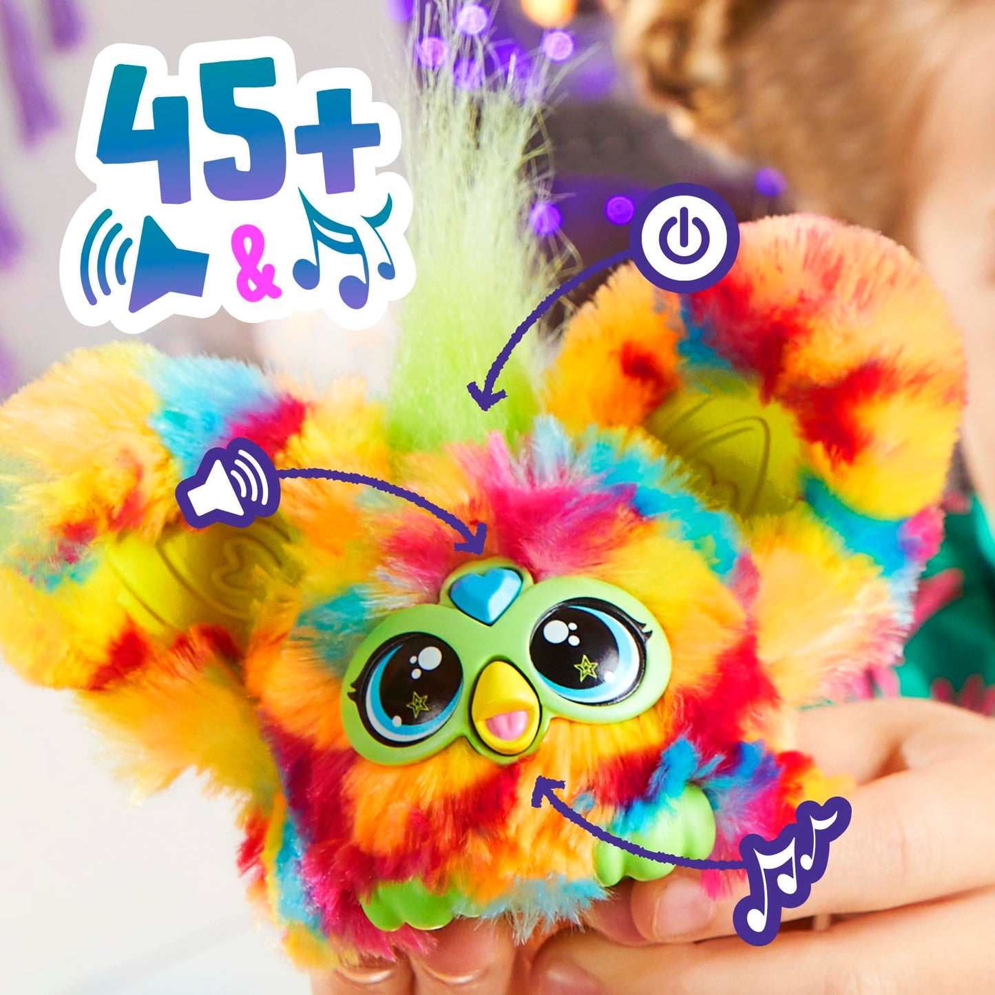 Furby Furblets Pix-Elle Mini Friend, Gamer Music, Speaks Only Furbish, Electronic Plush Toys For Girls & Boys, Interactive Pets, Multicolor, Easter Basket Stuffers, 6+