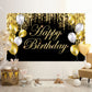 Black Gold Happy Birthday Banner Backdrop Large Happy Birthday Yard Sign Backgroud It'S My Birthday Backdrop Baby Shower Party Indoor Outdoor Car Decoration Supplies For Men Women Boys Girls