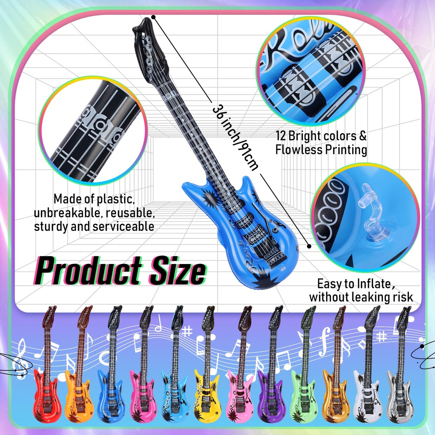 Chitidr 36 Pcs Inflatable Rock Star Toy Set Include 12 Inflatable Guitars 12 Inflatable Microphones 12 Colorful Heart Shaped Sun