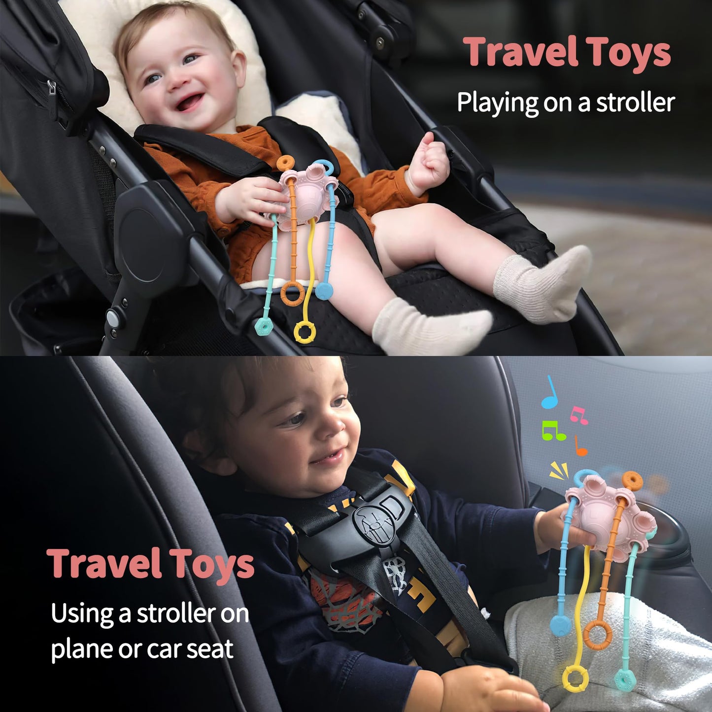 Montesorri-Toys - Pull String Toys For Baby - Made Of 100% Food Grade Silicone With Built-In Rattle Function And Easy To Clean D