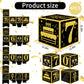 Toniful 4 Pcs 70Th Birthday Decorations Boxes For Men Women,Seventy Years Old Birthday Cardboard Box Party Supplies,Black And Go