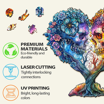 Wooden Puzzles For Adults, 180 Pieces Skull Puzzles For Adults, Unique Tree Puzzle Gifts For Puzzle Lover, Wooden Jigsaw Puzzle (M-11.4 * 11.3In)