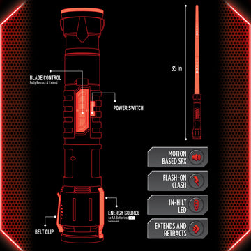 Goliath Power Saber Energy cutting edge Red | First Ever Automatic Saber | Auto Extending & Retracting Saber | Extends 35 (90cm) | Motion Based SFX | Ages 6