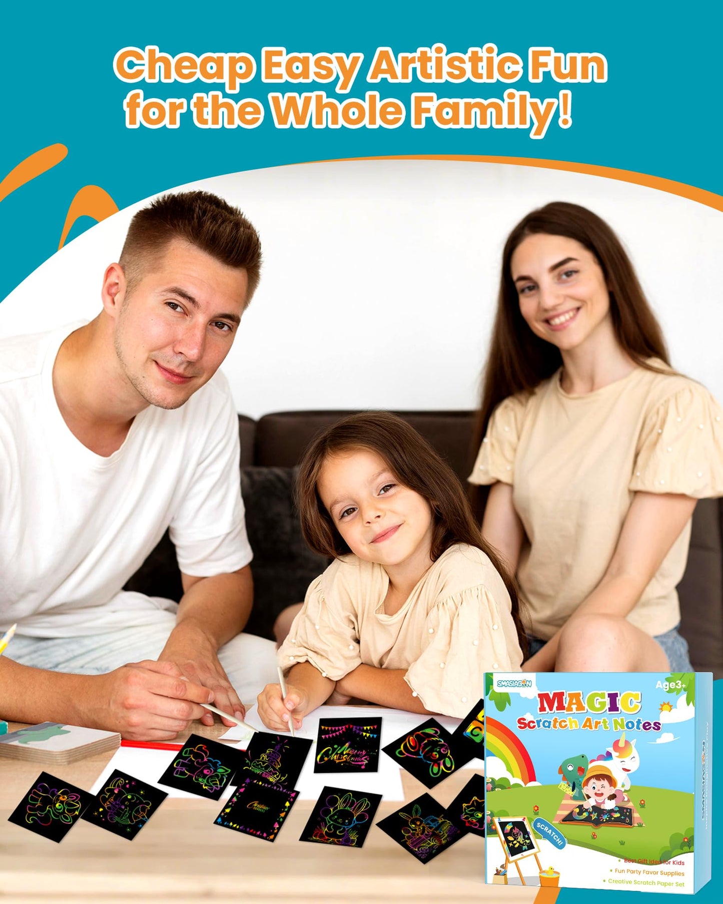 Smasiagon Rainbow Arts & Crafts for Kids - 125 Mini Scratch Paper Notes - Art Supplies Kids Toys Party Favor - Valentines Day Gi