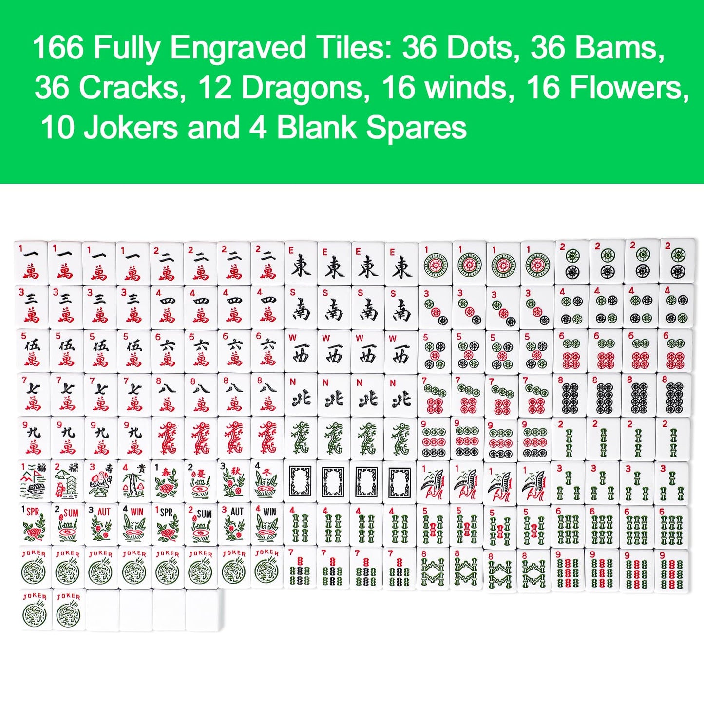 Gustaria American Mahjong Set, Mahjongg Game Set With 166 Numbered 1.5' Large Size Tiles(Green),Brown Carrying Case, English Manual(Majiang, Mah Jongg)