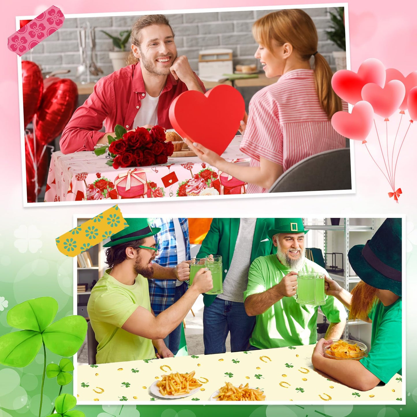 Oudain 3 Pcs St Patricks Day Tablecloth Plastic 54 X108 Inch Disposable Clover Table Cover Easter Egg Table Cloth Waterproof Ta