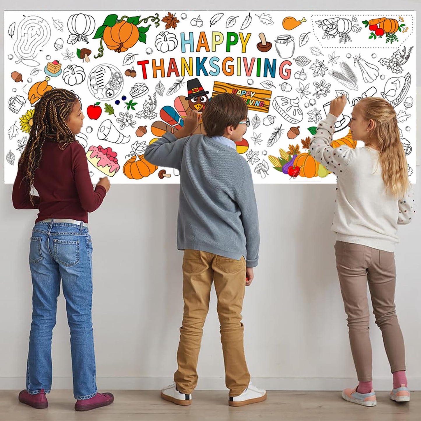 Hoblynth Giant Thanksgiving Coloring Table Cloth for Kids Large Thanksgiving Posters to Color Jumbo Coloring Tablecloth Crafts T