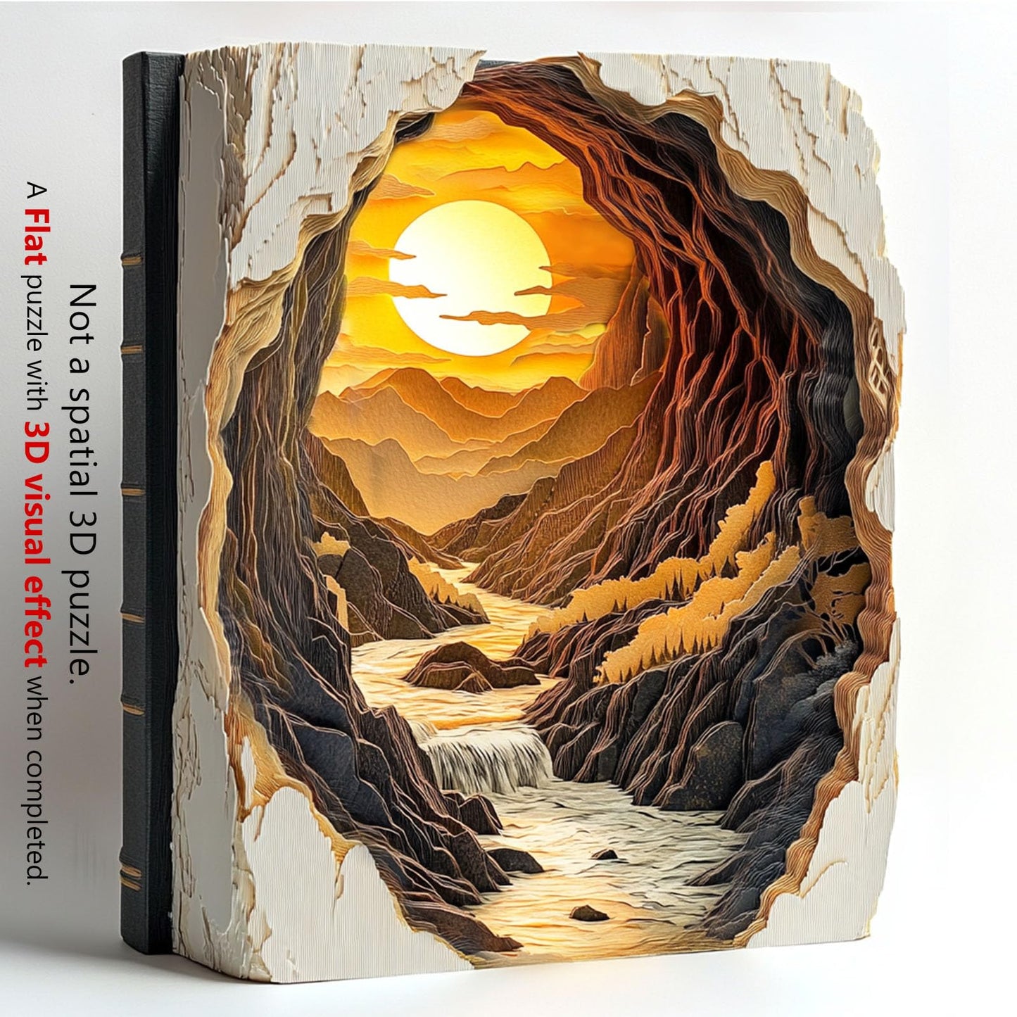 Wooden Puzzles for mature-themeds  3D Vision Effect Sunset Book Wooden Jigsaw Puzzle Unique Shape Wood Puzzle mature-themed  Challenge Flat Puzzle Birthday Gifts Family Game (L-13.4 * 11.2in-285pcs)