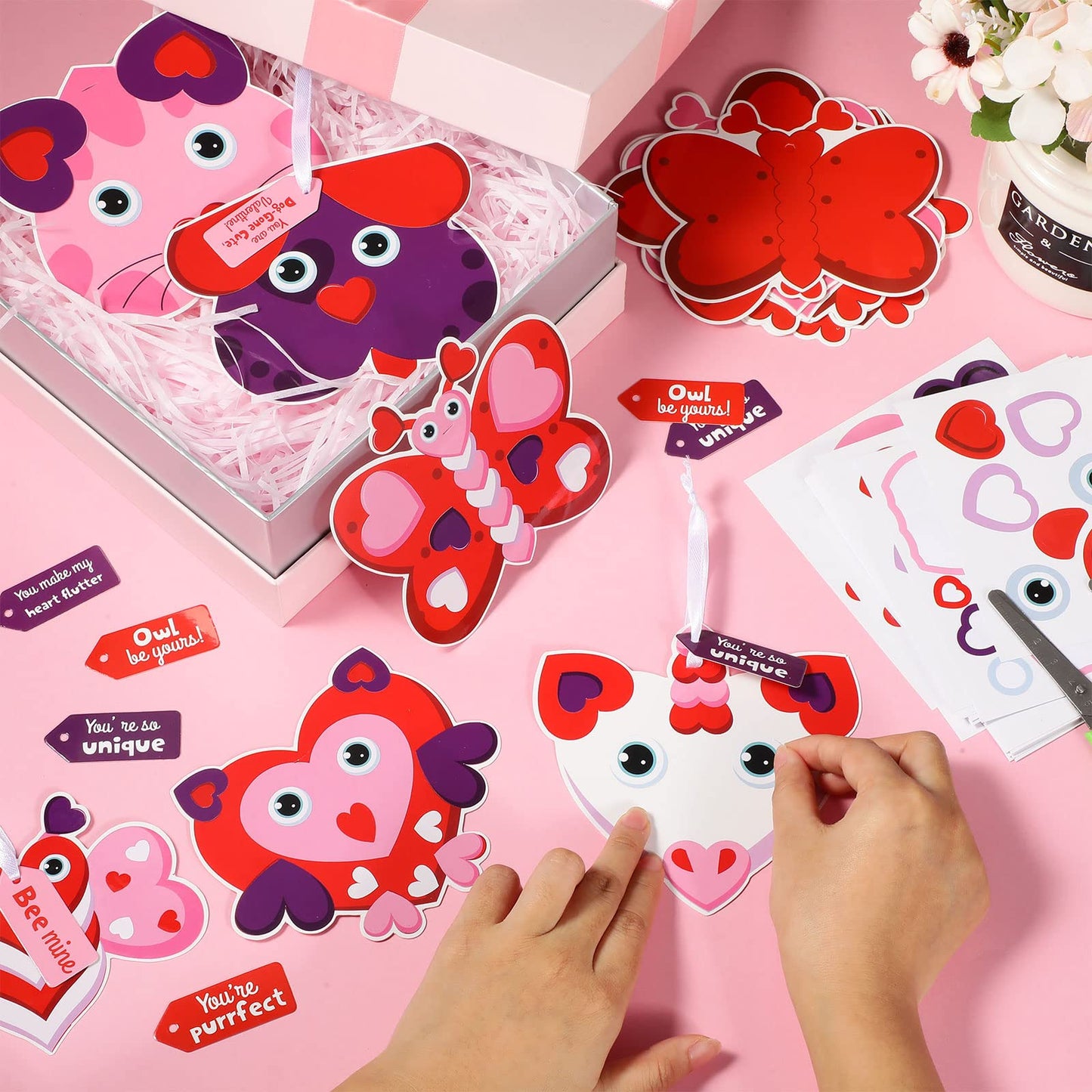 Tatuo 30 Set Valentines Day DIY Craft Kit Valentine DIY Craft Hanging Ornament Classroom Decorations Valentines Day Cutouts Sti