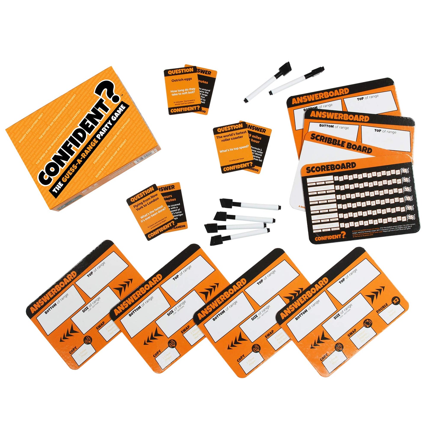 CONFIDENT? Confident Party Game - Family Trivia, 2-30 Players, 30 Min Playtime, Orange, Model CG001, Ideal for Kids & Adults
