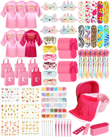 Suhine 6 Set Spa Party Supplies for Girls, Kids Satin Robes Nail Salon Kit Spa Kit Accessories for Birthday Party Favors (Elegan