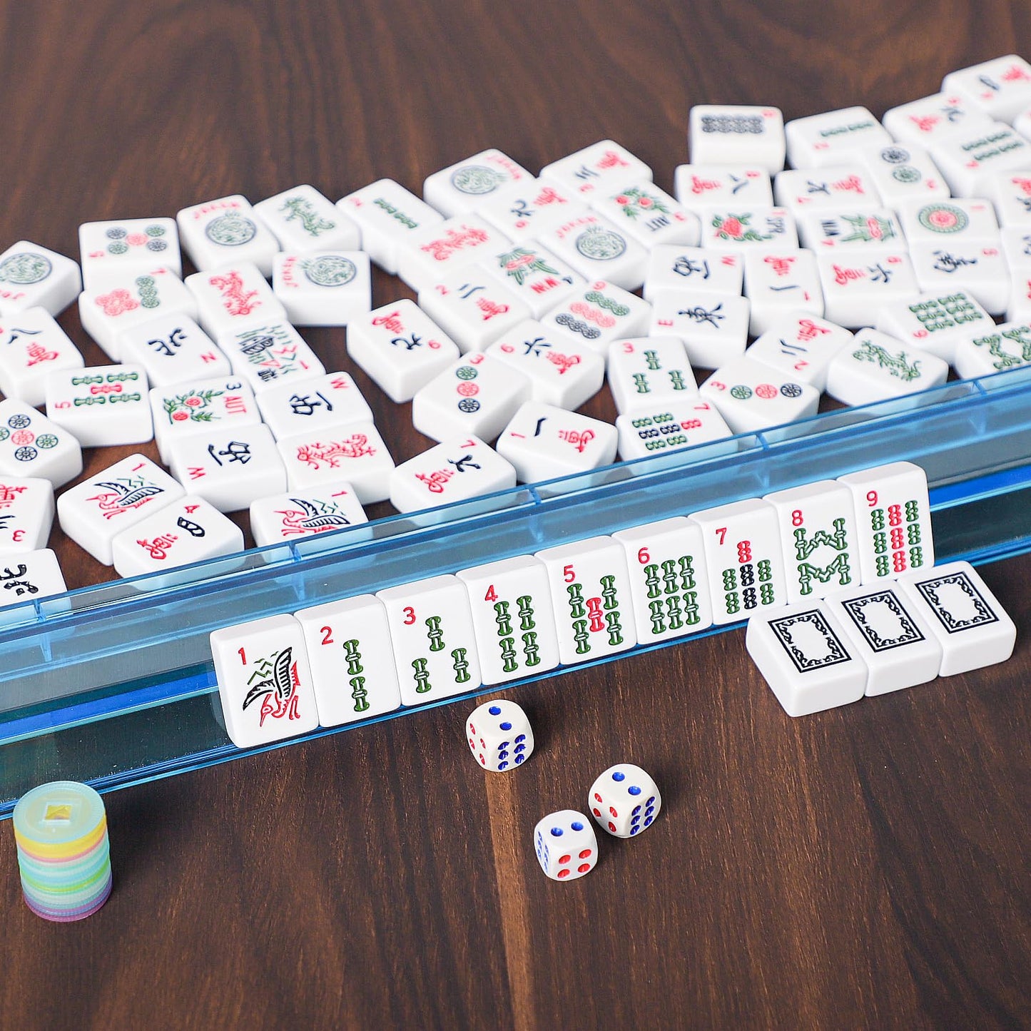 ZGME American Mahjong Set 166 White Tiles with Brown Rectangular Bag and Accessories 4 All-in-One Mahjong Racks with Pushers