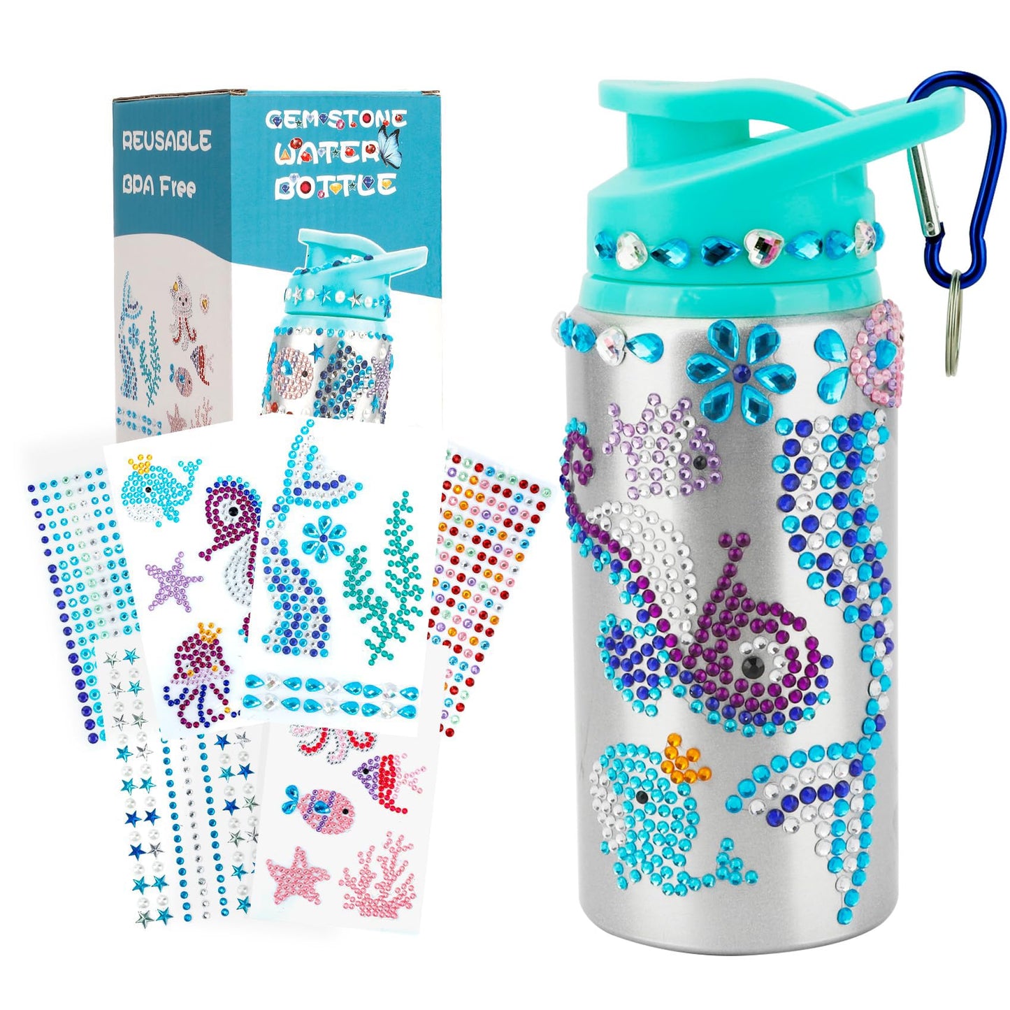 Decorate Your Own Water Bottle Kits For Girls Age 4 5 6 7 8 9 10-12 Year Old Girl Gifts, Mermaid Gem Diamond Painting Crafts, Di