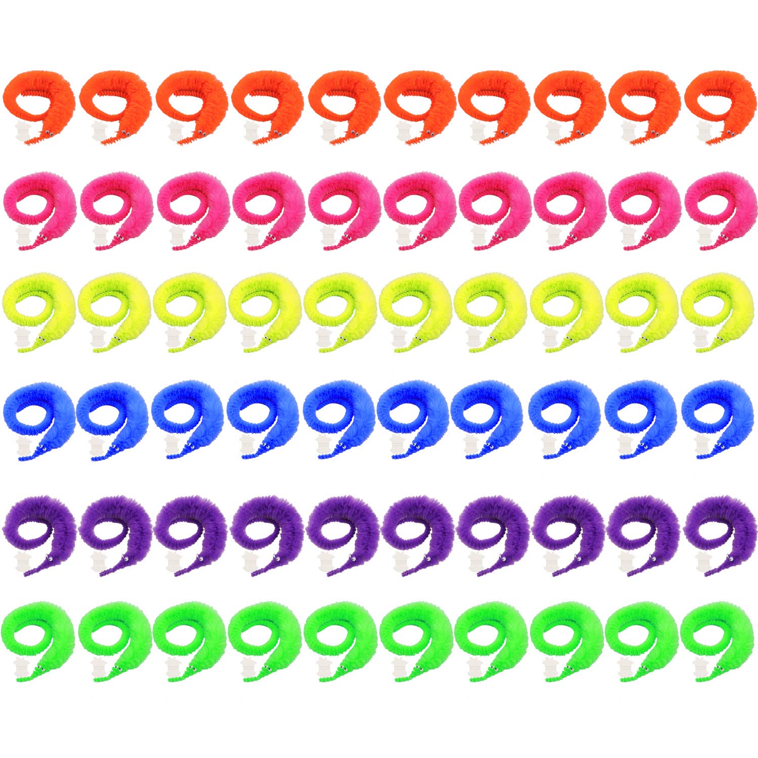 Onest 60 Pieces Magic Worm Toys Wiggly Twisty Fuzzy Worm Toys Carnival Party Favors, 6 Colors