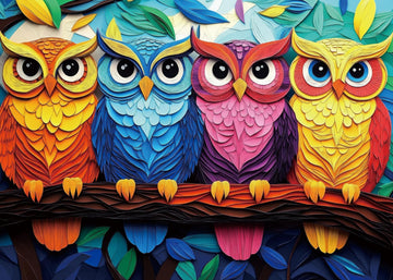 Buhah Colorful Owl Puzzles For Adults 1000 Pieces 3D Paper Art Bird Jigsaw Puzzles Plant Pretty Aesthetic Impossible Puzzle For