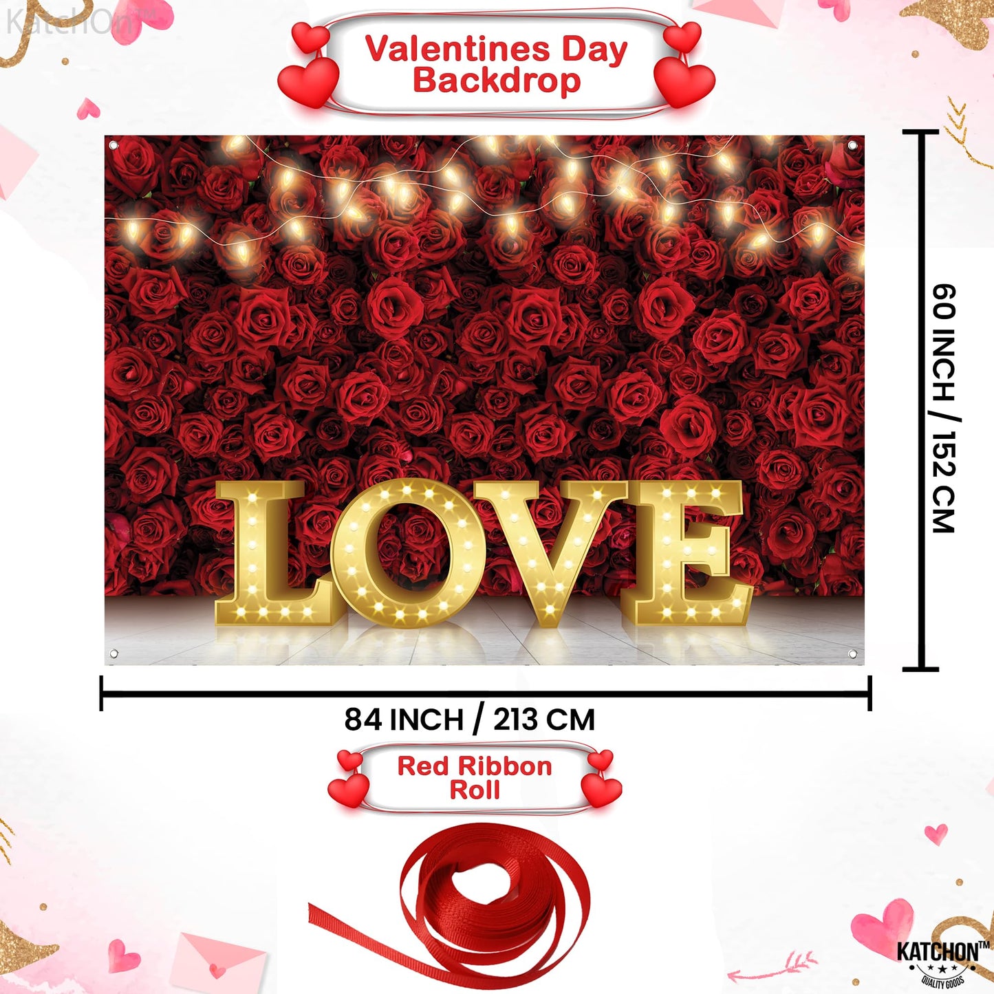KatchOn, Love Valentines Day Backdrop - XtraLarge, 84x60 Inch | Valentines Backdrops for Photography | Happy Valentines Day Bann