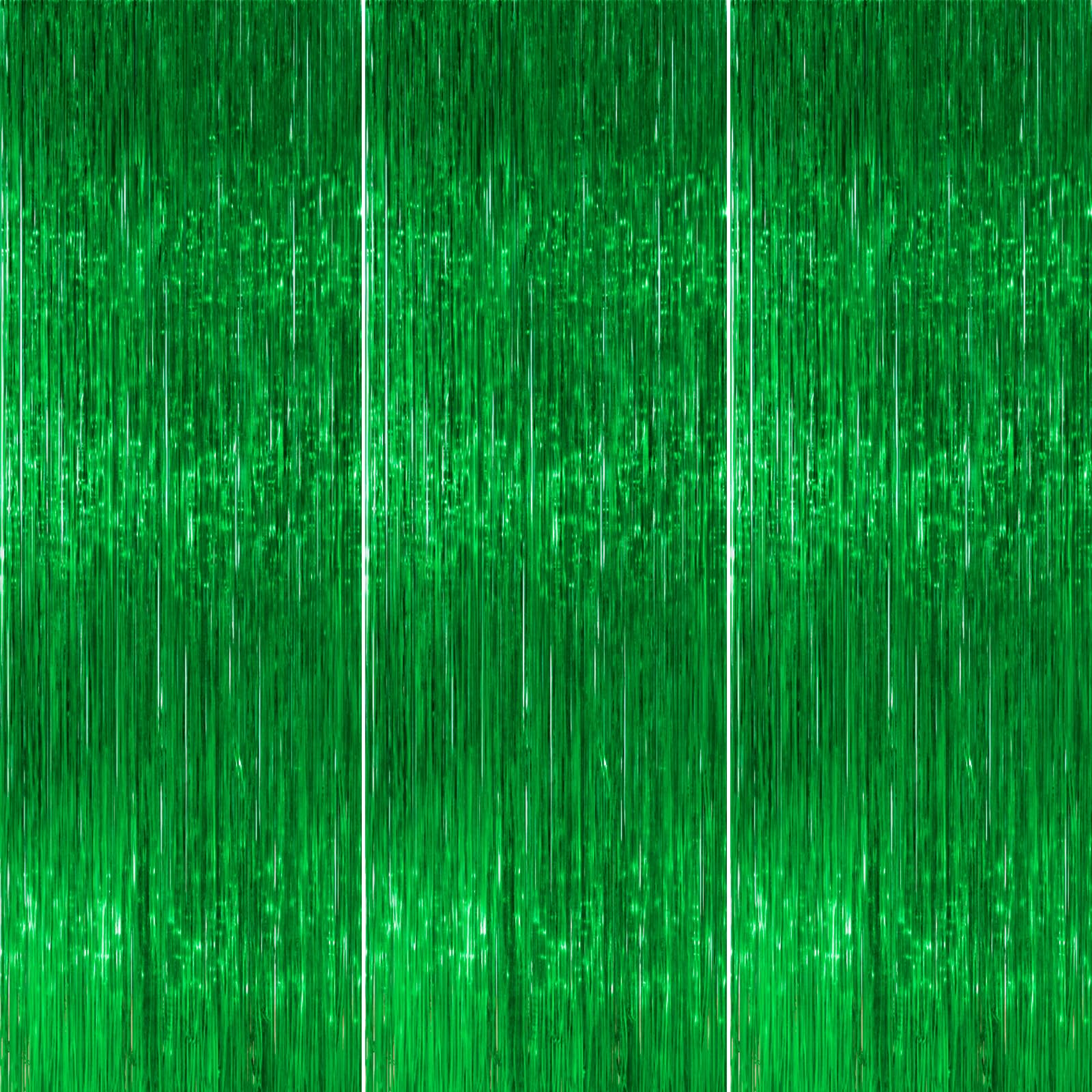 PartyWoo Green Streamers Backdrop 3pcs Green Tinsel Foil Fringe Streamer Curtains 8.2 FT Curtains Photo Backdrop for Graduation 