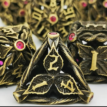 Mjdiceok Hollow Magic Vine Leaf Metal Dice Set Dnd Dice Set 7 Role Playing Dice D&D Dungeons And Dragons Dice (Ancient Bronze +