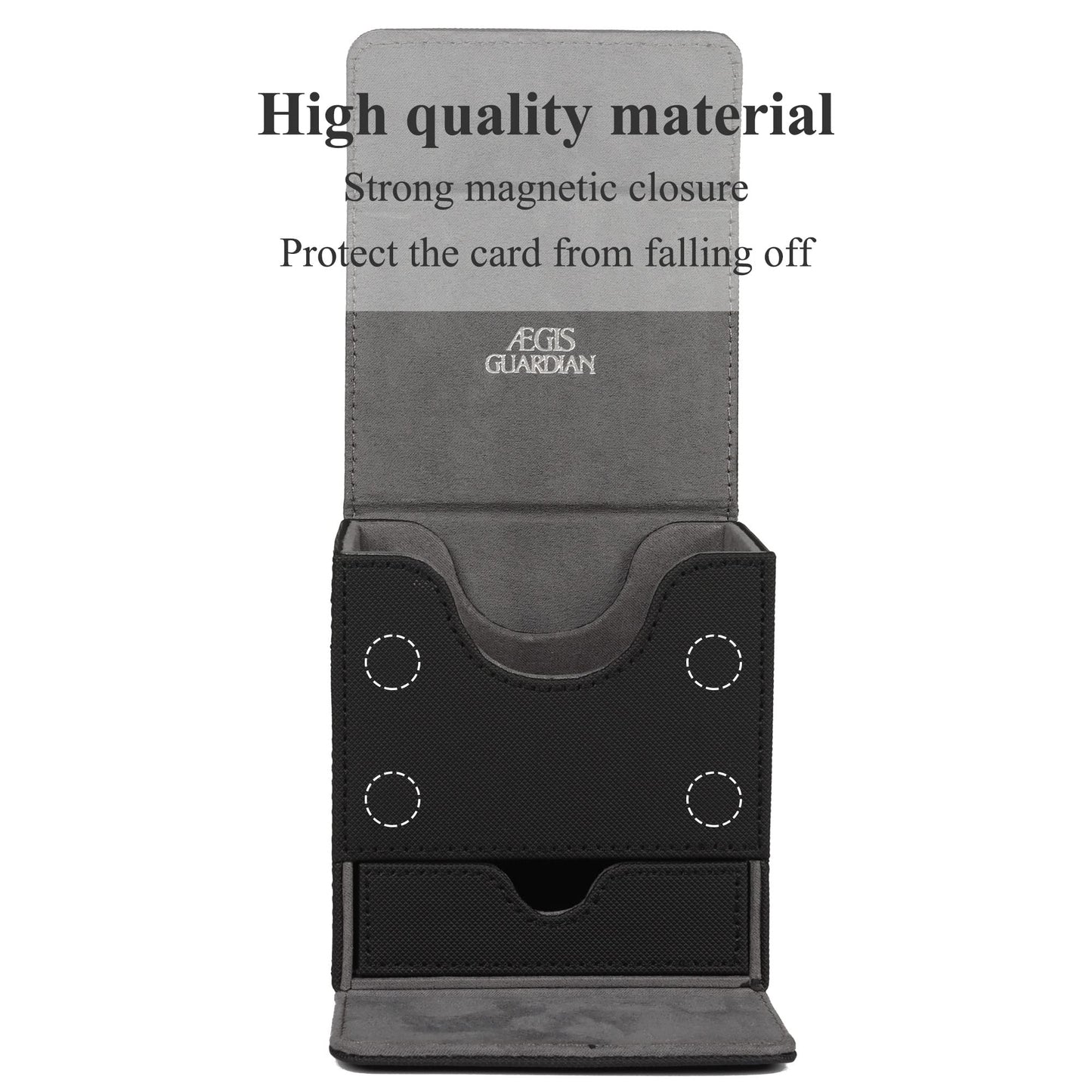 ÆGIS GUARDIAN MTG Card Deck Box with Dice Tray, Faux Leather, Fits 150+ Sleeved Cards, Black