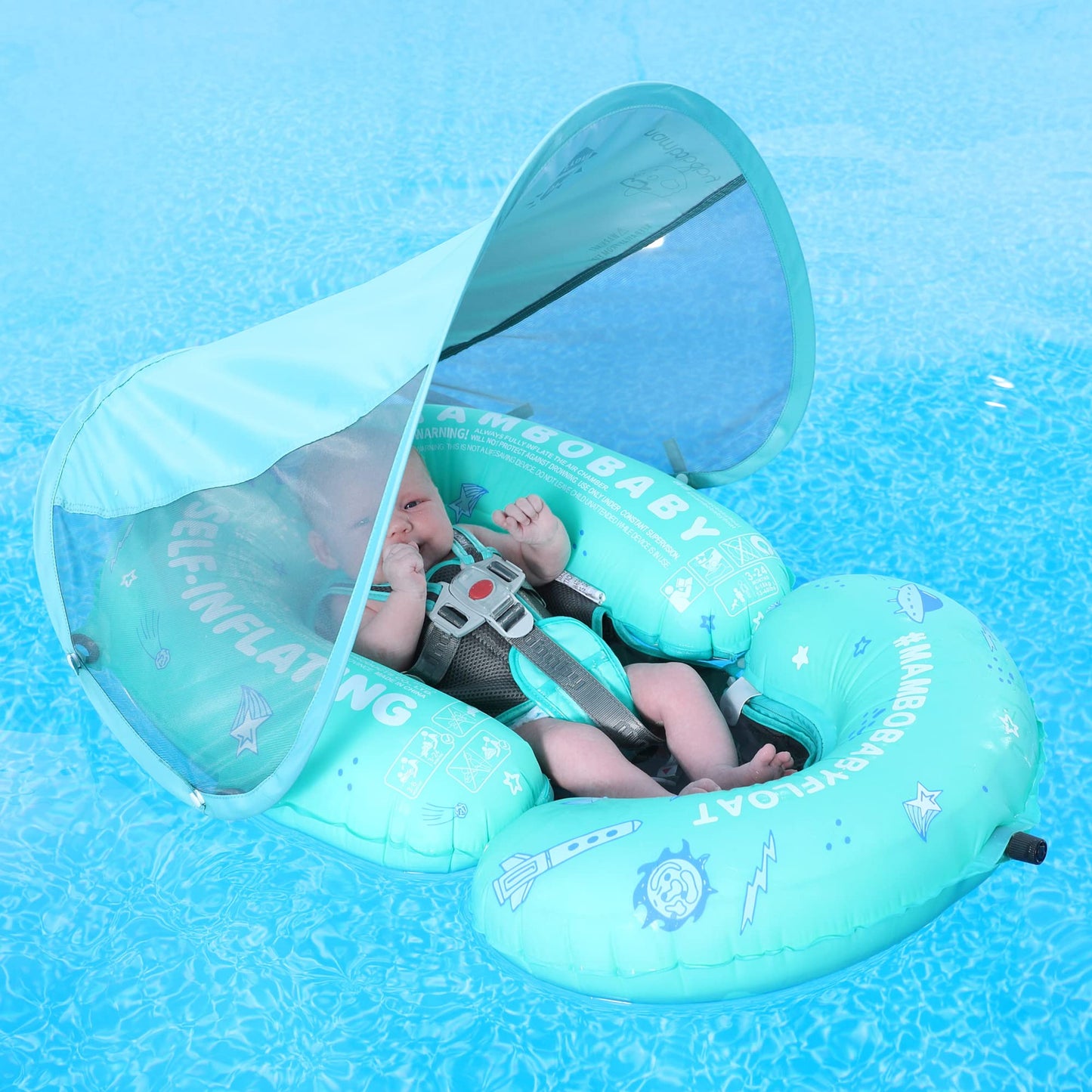 Mambobaby Pool Baby Floating Bed With Sun Canopy - Green