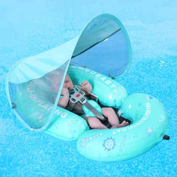 Mambobaby Pool Baby Floating Bed With Sun Canopy - Green