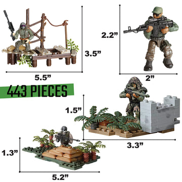 Special Forces US Military Mini Action Figures 3 Army Building Sets 9 soldiers Jungle Troopers Ghillie Suit Sniper Jungle Defence Squad Special Troops Toy10+ Kids & Parents Quality Family Time 443 Pcs