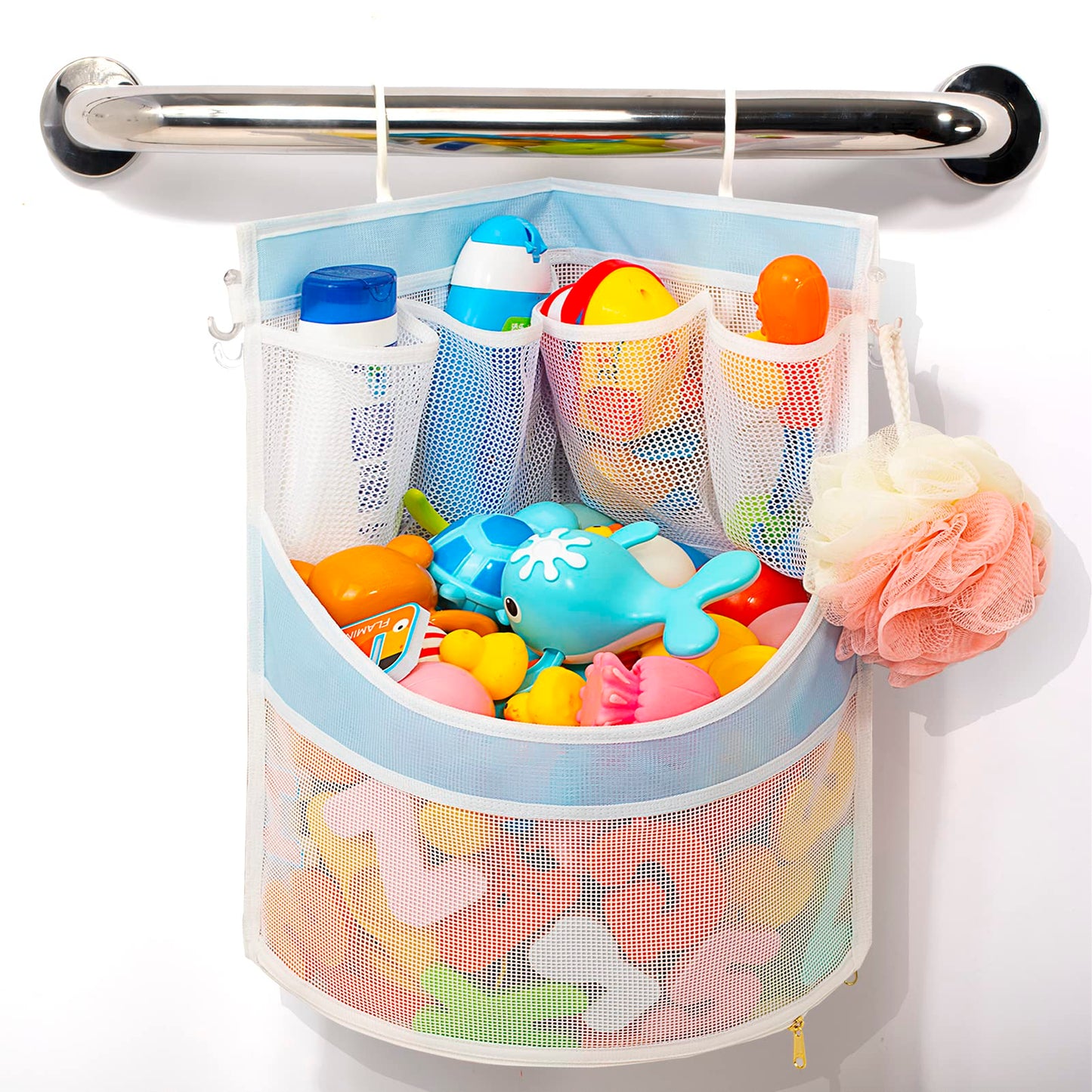 Pvc Material Bathtub Toy Holder Prevent Long Spots Bath Toy Storage Bath Toys For Kids Ages 4-8 17“X13”Mesh Bath Toy Holder Let Baby Bath Toys Quick Drying