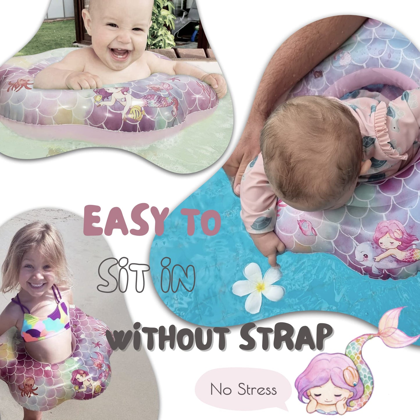 Edwekin Baby Float,Mermaid Theme Inflatable Baby Pool Float,Swimming Pool Accessories For Age Of 3-36 Month
