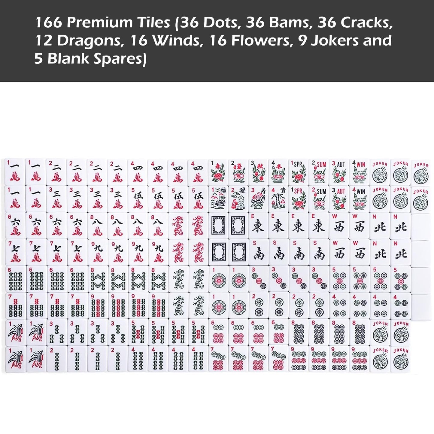 GUSTARIA American Mahjong Game Set - 166 Premium White Tiles, Blue Carrying Bag, 9"x20"x3", Melamine, 4 Color Racks/Pushers