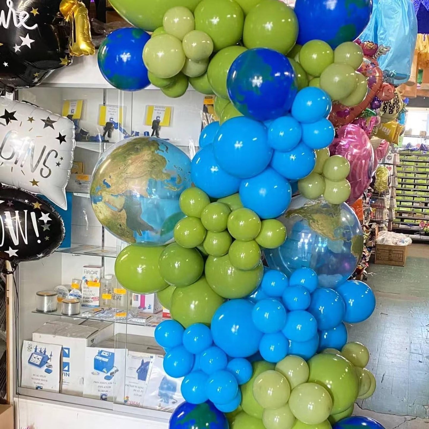 Blue And Green Balloon Arch Kit, 100Pcs Sky Blue Green Balloon Garland Kit With Different Sizes 18/12/10/5 Inch Balloons For Birthday Wedding Engagement Baby Shower Jungle Safari Party Decorations
