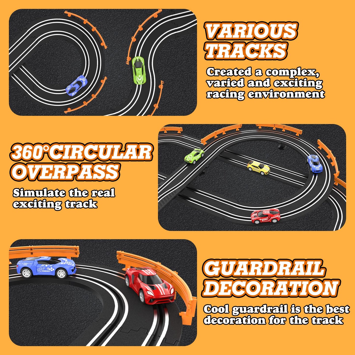 Wupuaait Slot Car Race Track Sets With 4 High-Speed Slot Cars, Battery Or Electric Car Track, Dual Racing Game Lap Counter Circular Overpass Track, Gifts Toys For Boys Kids Age 6 7 8-12