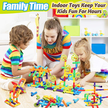 Wishalife 175 Pieces Stem Building Blocks Set, Kids Tube Locks Construction Set With Baseplate, Preschool Educational Pipe Toy Gift For Toddler Aged 3+