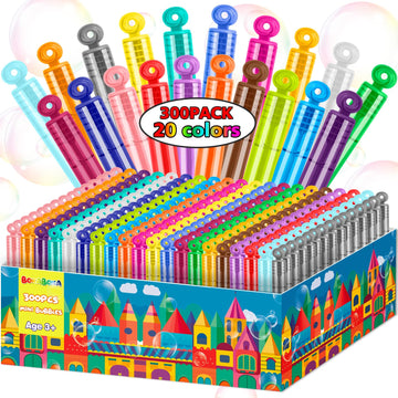 Bokaboka 300Pcs 20 Colors Mini Bubble Wands Set, Party Favors Assortment Toys For Kids Child,Bubble Bulk Themed Birthday,Wedding