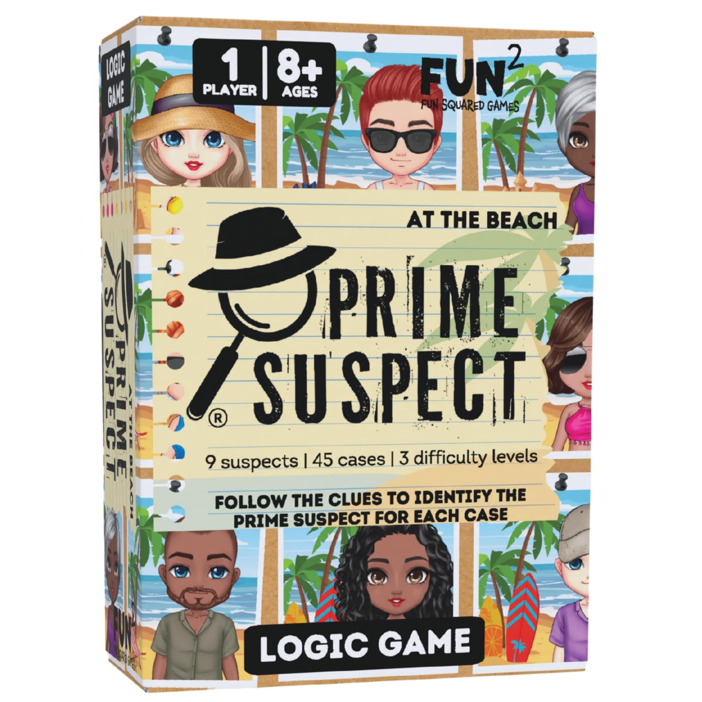 Fun Squared Games Prime Suspect: at The Beach - Logic Deduction Puzzle Game with 45 Case Cards | Single or Cooperative Play | Ag