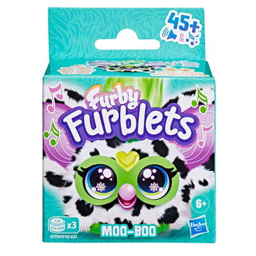 Furby Furblets Moo-Boo Mini Friend, Electronic Plush Toy for Kids 6+, Black & White, Model G1779