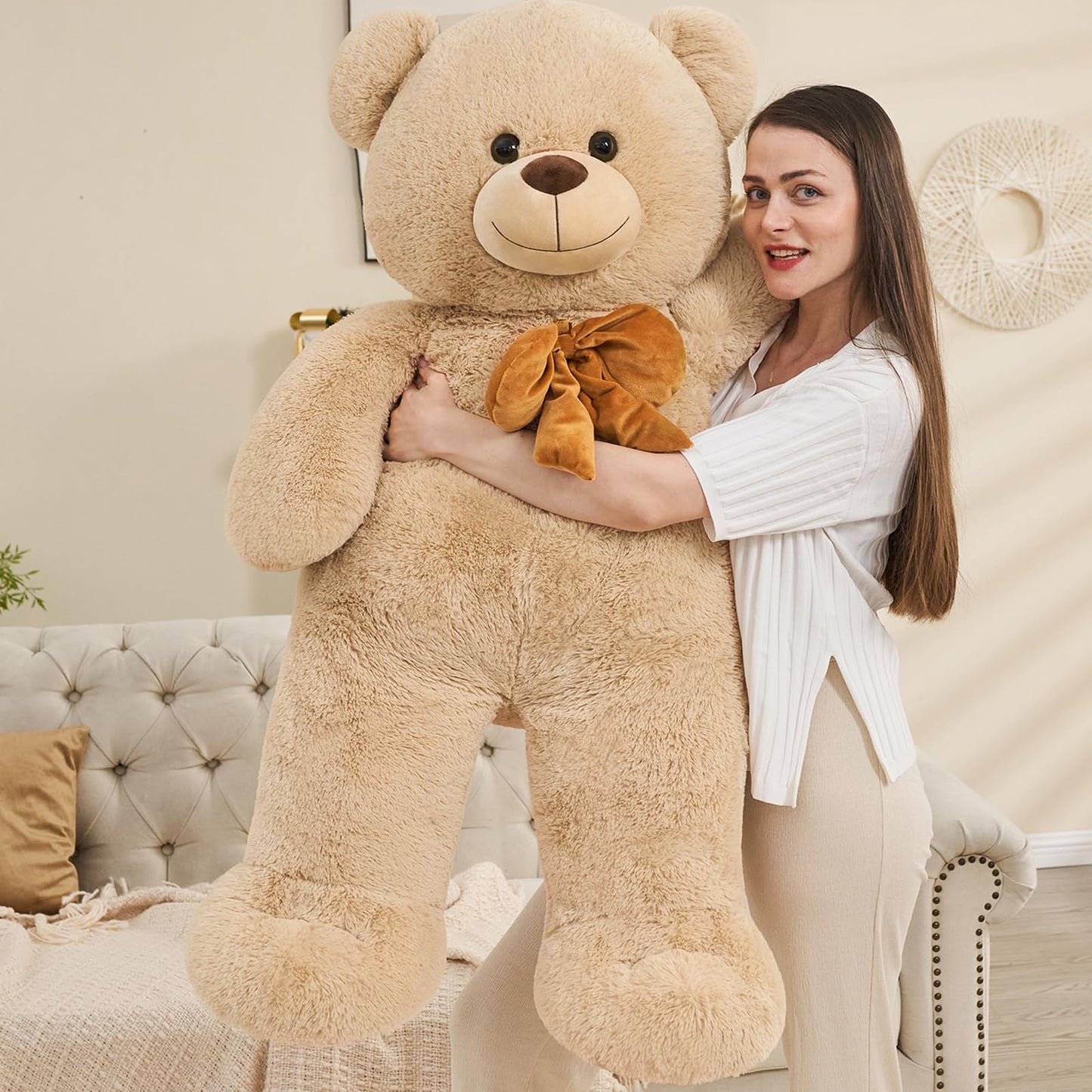 Tezituor Giant Teddy Bear  4 Feet Soft Big Stuffed Animal Life Size 47 Inch Plush Bear Toy Valentine's Christmas Birthday Gift for Girlfriend Kids Brown