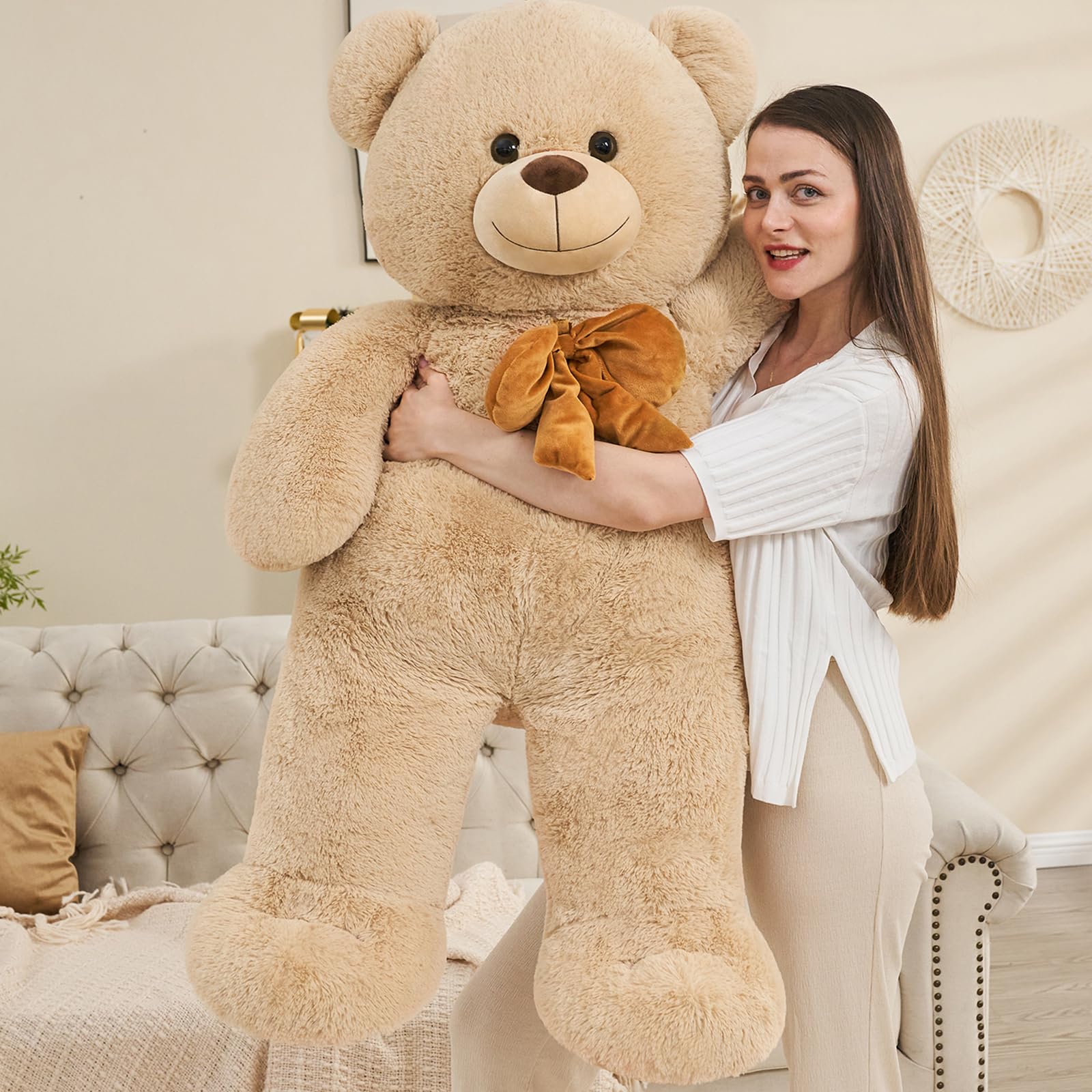 Tezituor Giant Teddy Bear  4 Feet Soft Big Stuffed Animal Life Size 47 Inch Plush Bear Toy Valentine's Christmas Birthday Gift for Girlfriend Kids Brown